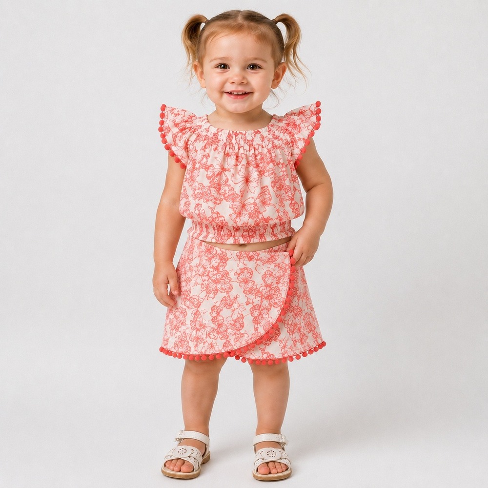 Epic Threads Girls 2T Floral Smocked Top Wrap Skort Set Pink White